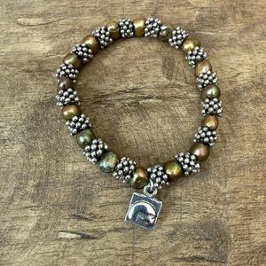 Stretchy Bronze/Green Bracelet with Cavier Beads